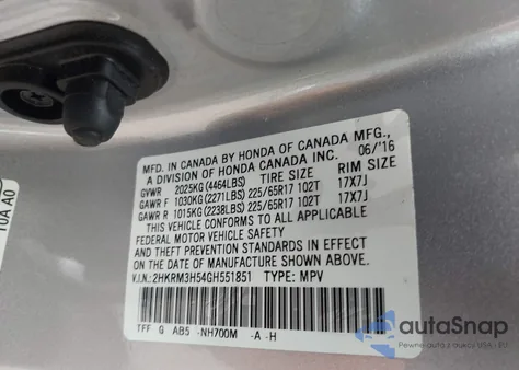 2016 Honda Cr-V Ex из США, поврежденный, VIN 2HKRM3H54GH551851